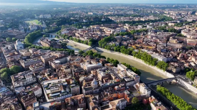 Aerial View Of Tiber River And Historic Rome