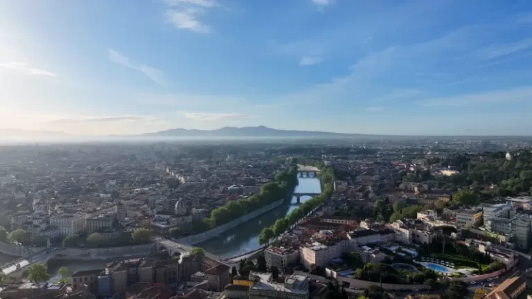 Aerial View Of Tiber River And Rome