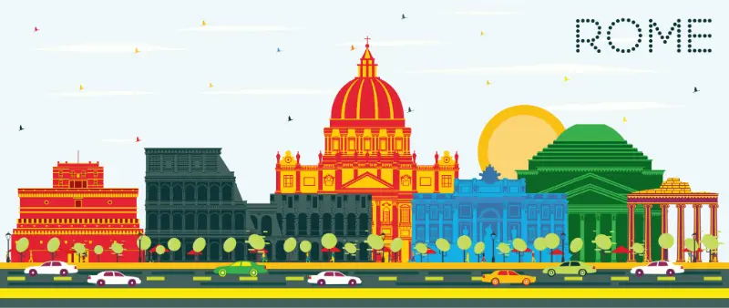Colorful Rome Skyline Illustration