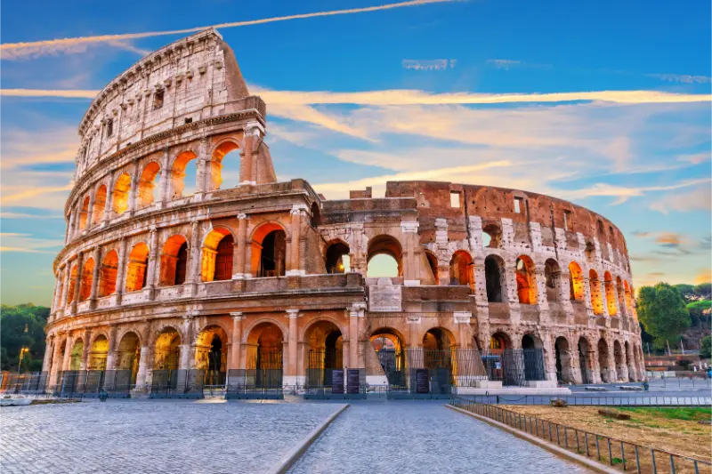 Colosseum Sunset With Dramatic Colorful Sky Rome Italy