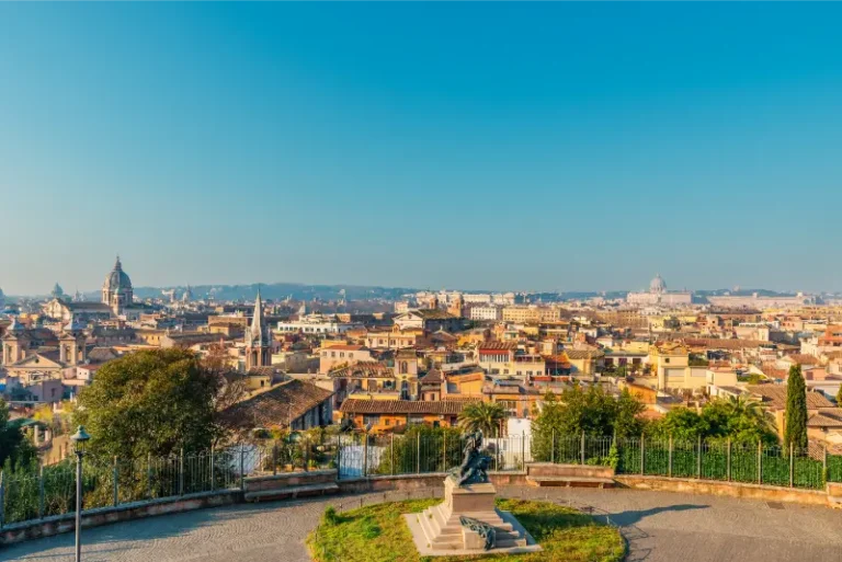 Panoramic View Rome Cityscape With Domes Rooftops Pincio Terrace Historic Buildings