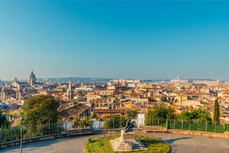 Panoramic View Rome Cityscape With Domes Rooftops Pincio Terrace Historic Buildings