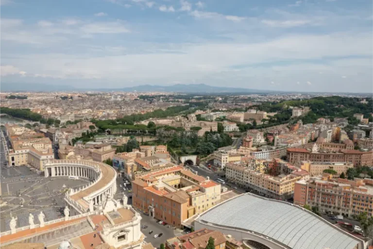 Panoramic View Saint Peters Square City Rome From Papal Basilica Saint Peterst Peter S Basilica People Walk Square
