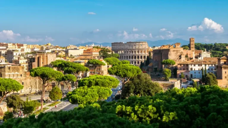 Rome Skyline With Colosseum Roman Forum Italy