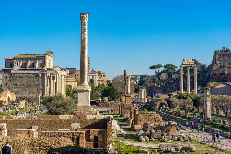 View Interior Ruins Palatine Hill With Tourists Circulation Rome Italy